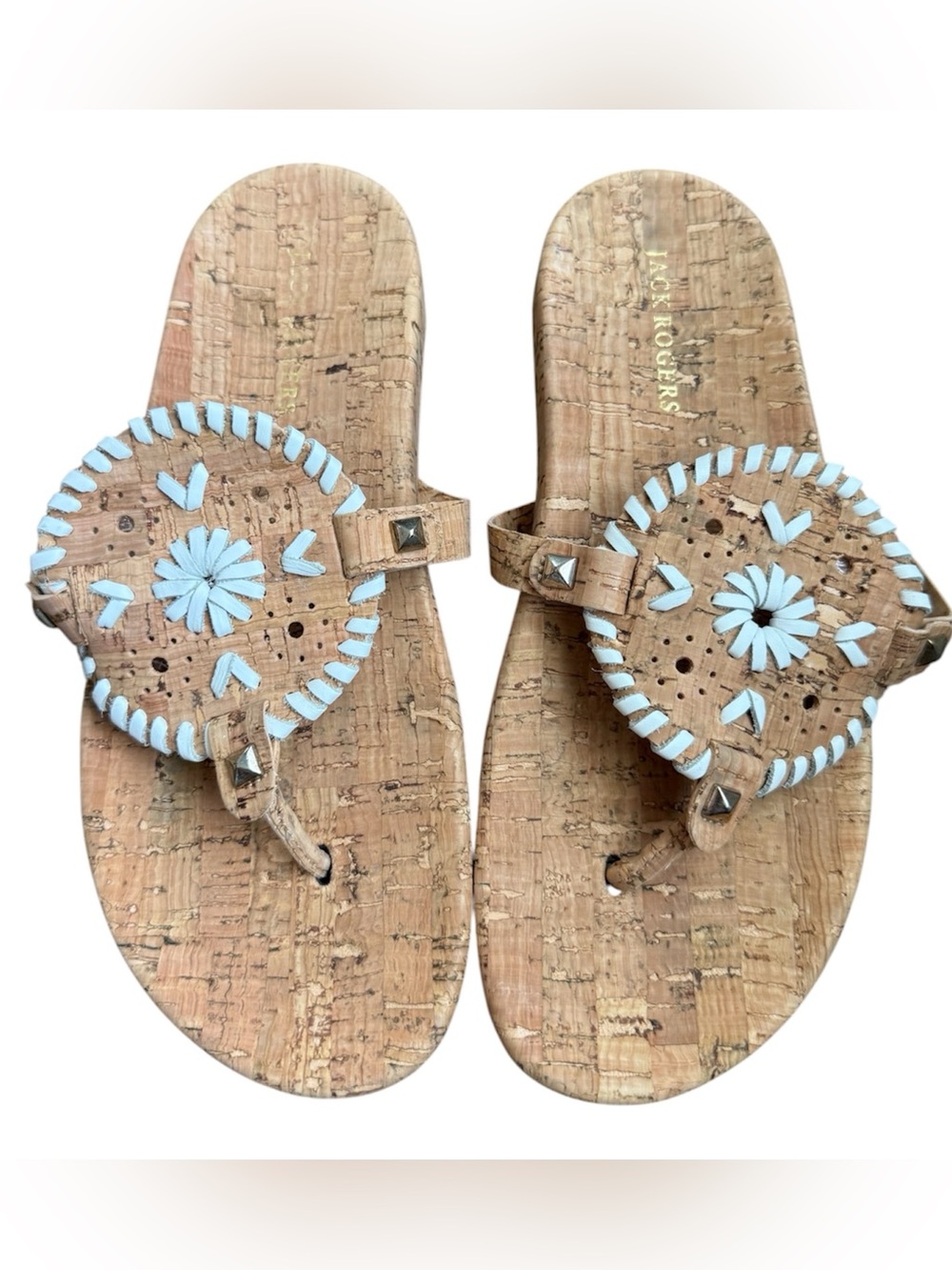 Jack Rogers Georgica Sandals Cork Whipstitch Thong Size 7.5